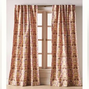 Anthropologie Pink and Gold Patterned Curtains